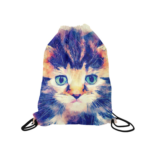 watercolor cat Medium Drawstring Bag Model 1604 (Twin Sides) 13.8"(W) * 18.1"(H)