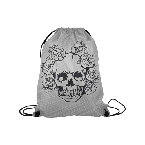 skull with roses Medium Drawstring Bag Model 1604 (Twin Sides) 13.8"(W) * 18.1"(H)