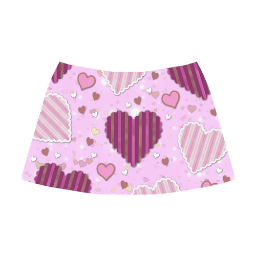 Pink Patchwork Hearts Mnemosyne Women's Crepe Skirt (Model D16)