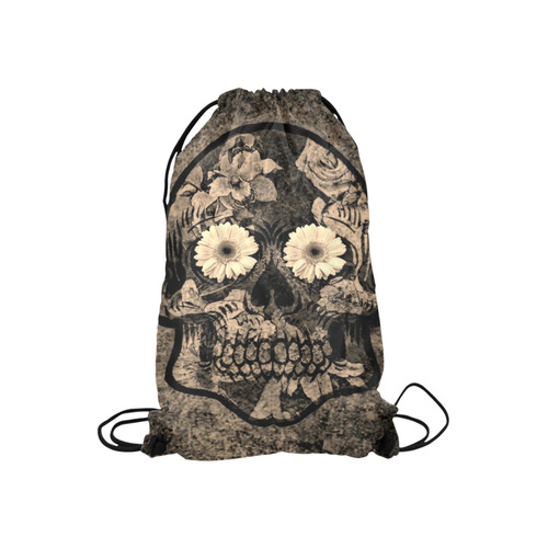 Smiling flower Sugarskull C Small Drawstring Bag Model 1604 (Twin Sides) 11"(W) * 17.7"(H)