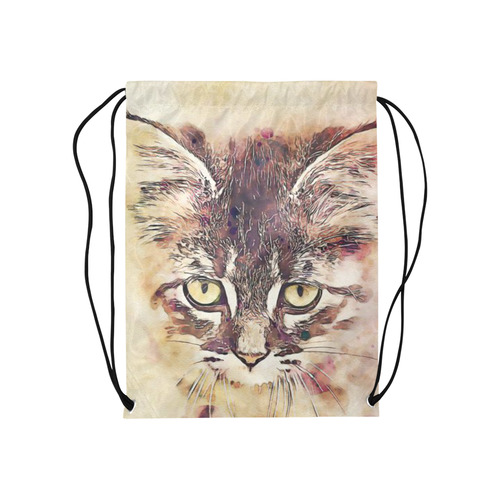 watercolor cat Medium Drawstring Bag Model 1604 (Twin Sides) 13.8"(W) * 18.1"(H)