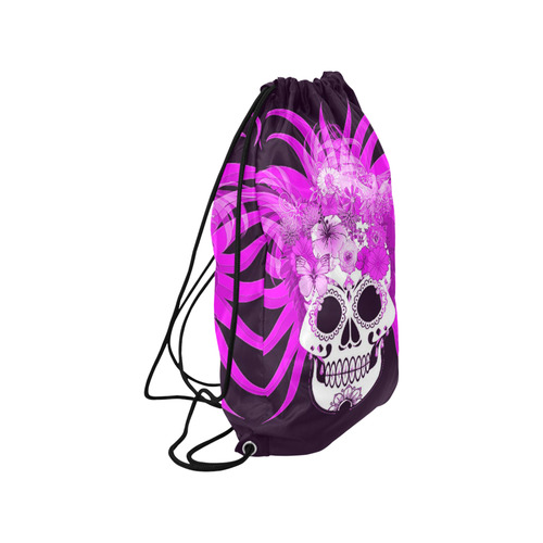 hippie skull,pink Small Drawstring Bag Model 1604 (Twin Sides) 11"(W) * 17.7"(H)