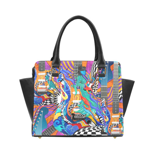 Girls Rock Music Band Colorful Guitar Music Art By Juleez Rivet Shoulder Handbag (Model 1645)