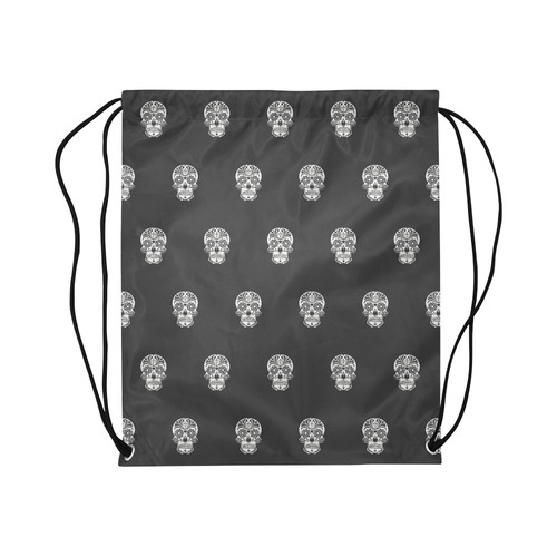 skull pattern bw Large Drawstring Bag Model 1604 (Twin Sides)  16.5"(W) * 19.3"(H)