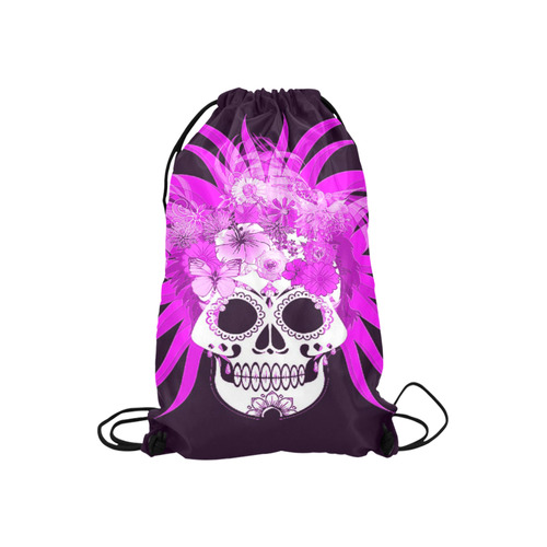 hippie skull,pink Small Drawstring Bag Model 1604 (Twin Sides) 11"(W) * 17.7"(H)