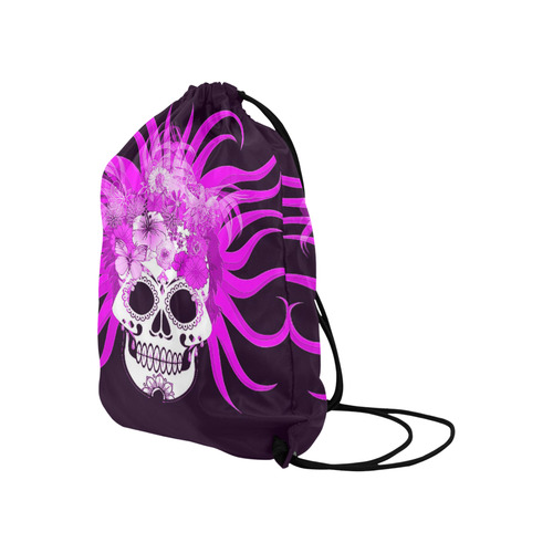 hippie skull,pink Large Drawstring Bag Model 1604 (Twin Sides)  16.5"(W) * 19.3"(H)