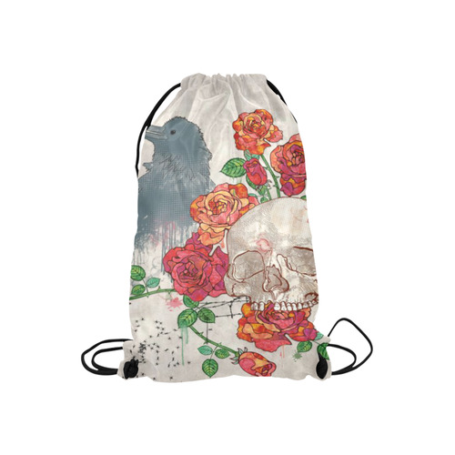 watercolor skull and roses Small Drawstring Bag Model 1604 (Twin Sides) 11"(W) * 17.7"(H)
