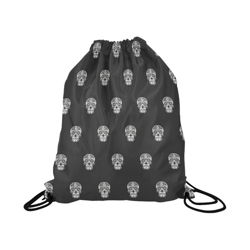 skull pattern bw Large Drawstring Bag Model 1604 (Twin Sides)  16.5"(W) * 19.3"(H)