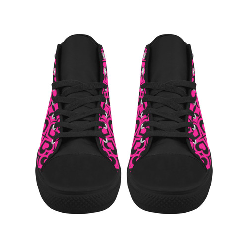 Pink Black Heart Lattice Aquila High Top Microfiber Leather Women's Shoes (Model 032)