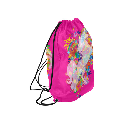 FLOWER POWER rainbow UNICORN multicolored Large Drawstring Bag Model 1604 (Twin Sides)  16.5"(W) * 19.3"(H)