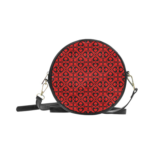 Red Black Heart Lattice Round Sling Bag (Model 1647)