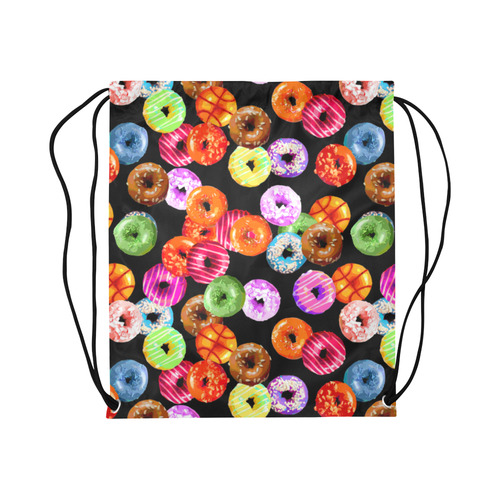 Colorful Yummy DONUTS pattern Large Drawstring Bag Model 1604 (Twin Sides)  16.5"(W) * 19.3"(H)