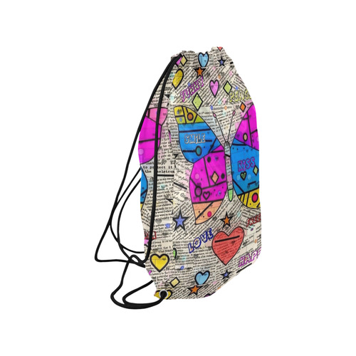 Popart News Paper by Nico Bielow Small Drawstring Bag Model 1604 (Twin Sides) 11"(W) * 17.7"(H)