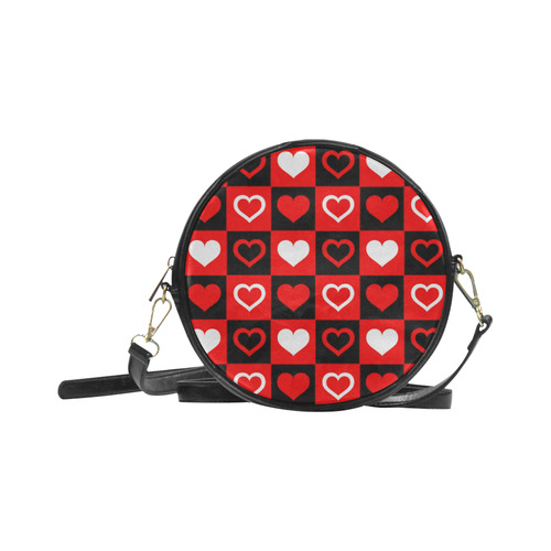 Red White Black Heart Squares Round Sling Bag (Model 1647)