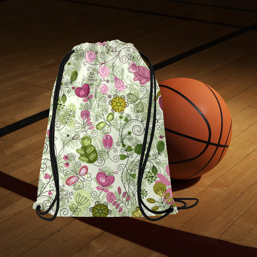 doodle flowers, flower Medium Drawstring Bag Model 1604 (Twin Sides) 13.8"(W) * 18.1"(H)