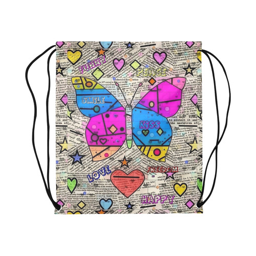 Popart News Paper by Nico Bielow Large Drawstring Bag Model 1604 (Twin Sides)  16.5"(W) * 19.3"(H)