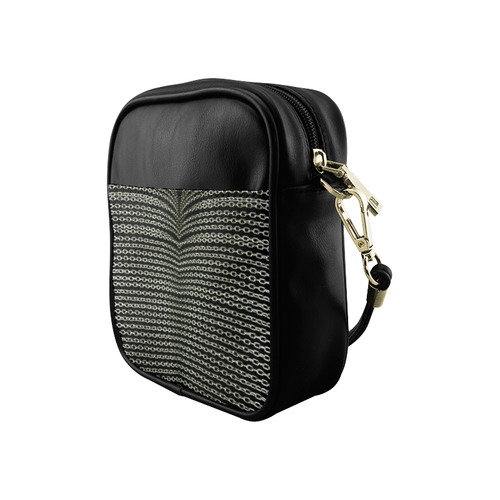 SILVER METAL CHAINS mirrored - Black Background Sling Bag (Model 1627)