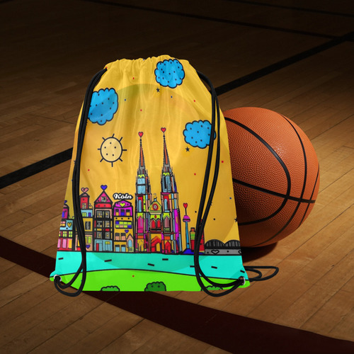 Cologne / Köln Popart by Nico Bielow Large Drawstring Bag Model 1604 (Twin Sides)  16.5"(W) * 19.3"(H)