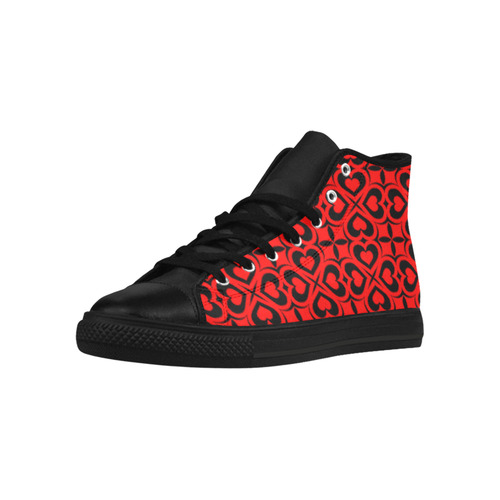 Red Black Heart Lattice Aquila High Top Microfiber Leather Women's Shoes (Model 032)