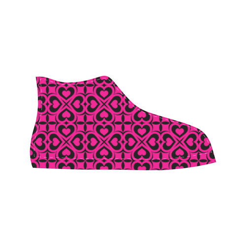 Pink Black Heart Lattice Aquila High Top Microfiber Leather Women's Shoes (Model 032)