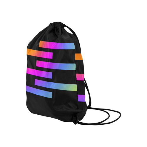 Black Background Offset Stripes Cut Large Drawstring Bag Model 1604 (Twin Sides)  16.5"(W) * 19.3"(H)