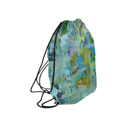 Rearing Horses grunge style painting Large Drawstring Bag Model 1604 (Twin Sides)  16.5"(W) * 19.3"(H)