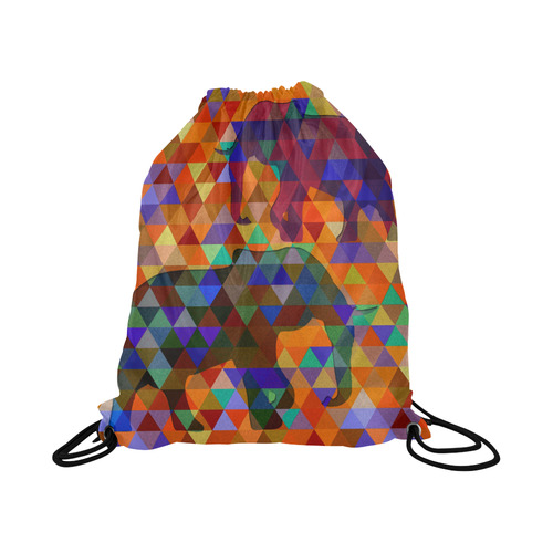 Modern Triangle Pattern Elephants Large Drawstring Bag Model 1604 (Twin Sides)  16.5"(W) * 19.3"(H)