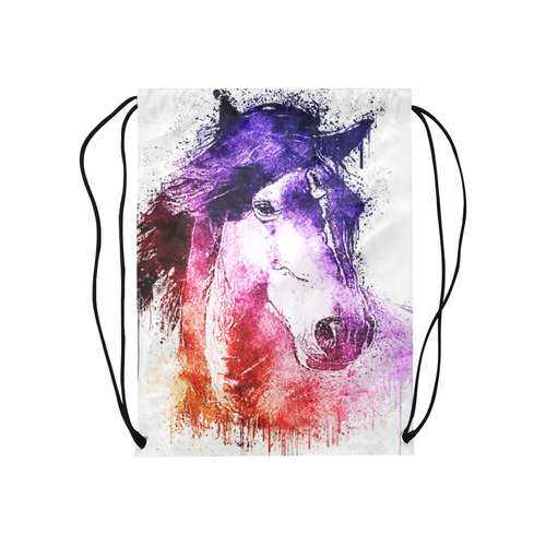 watercolor horse Medium Drawstring Bag Model 1604 (Twin Sides) 13.8"(W) * 18.1"(H)