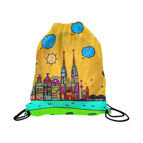 Cologne / Köln Popart by Nico Bielow Large Drawstring Bag Model 1604 (Twin Sides)  16.5"(W) * 19.3"(H)