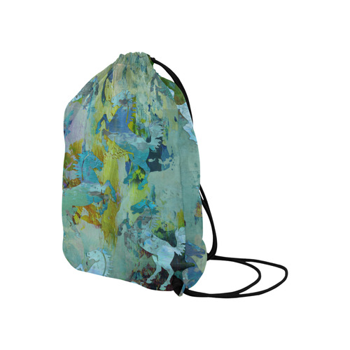 Rearing Horses grunge style painting Large Drawstring Bag Model 1604 (Twin Sides)  16.5"(W) * 19.3"(H)