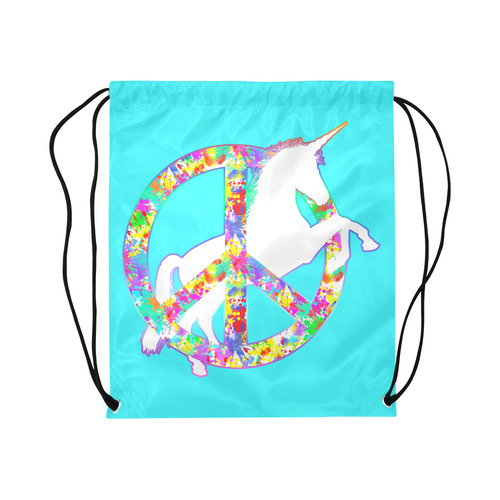 White UNICORN in a multicolored Splatter PEACE Large Drawstring Bag Model 1604 (Twin Sides)  16.5"(W) * 19.3"(H)