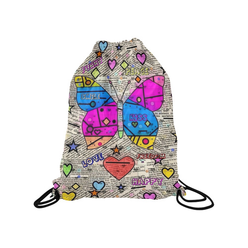 Popart News Paper by Nico Bielow Medium Drawstring Bag Model 1604 (Twin Sides) 13.8"(W) * 18.1"(H)