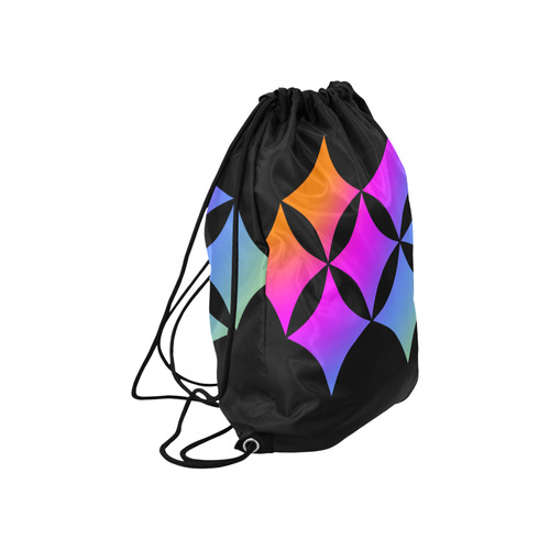 Black Background Curved Rhombuses Cut Large Drawstring Bag Model 1604 (Twin Sides)  16.5"(W) * 19.3"(H)