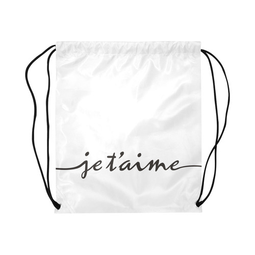 Romantic je t'aime - french love - black Large Drawstring Bag Model 1604 (Twin Sides)  16.5"(W) * 19.3"(H)