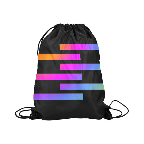 Black Background Offset Stripes Cut Large Drawstring Bag Model 1604 (Twin Sides)  16.5"(W) * 19.3"(H)