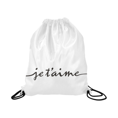 Romantic je t'aime - french love - black Large Drawstring Bag Model 1604 (Twin Sides)  16.5"(W) * 19.3"(H)