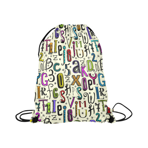 Letters Numbers Stars Typography Pattern Colored Large Drawstring Bag Model 1604 (Twin Sides)  16.5"(W) * 19.3"(H)