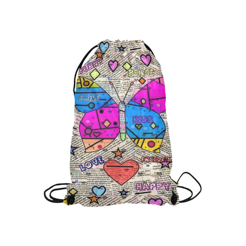 Popart News Paper by Nico Bielow Small Drawstring Bag Model 1604 (Twin Sides) 11"(W) * 17.7"(H)