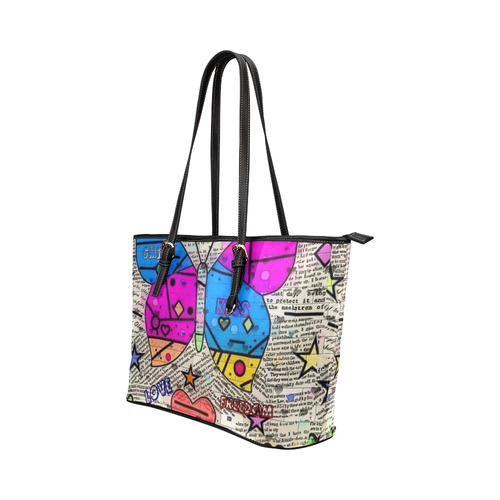Popart News Paper by Nico Bielow Leather Tote Bag/Large (Model 1651)