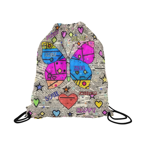 Popart News Paper by Nico Bielow Large Drawstring Bag Model 1604 (Twin Sides)  16.5"(W) * 19.3"(H)