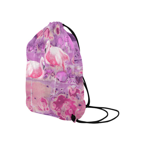 Flamingos Batik Paint Background Pink Violet Large Drawstring Bag Model 1604 (Twin Sides)  16.5"(W) * 19.3"(H)