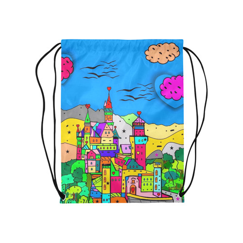 Neuschwanstein by Nico Bielow Medium Drawstring Bag Model 1604 (Twin Sides) 13.8"(W) * 18.1"(H)