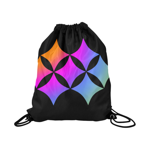 Black Background Curved Rhombuses Cut Large Drawstring Bag Model 1604 (Twin Sides)  16.5"(W) * 19.3"(H)