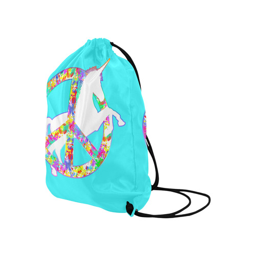 White UNICORN in a multicolored Splatter PEACE Large Drawstring Bag Model 1604 (Twin Sides)  16.5"(W) * 19.3"(H)