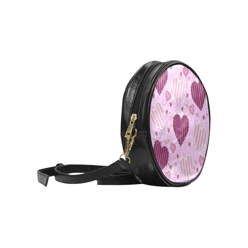 Pink Patchwork Hearts Round Sling Bag (Model 1647)