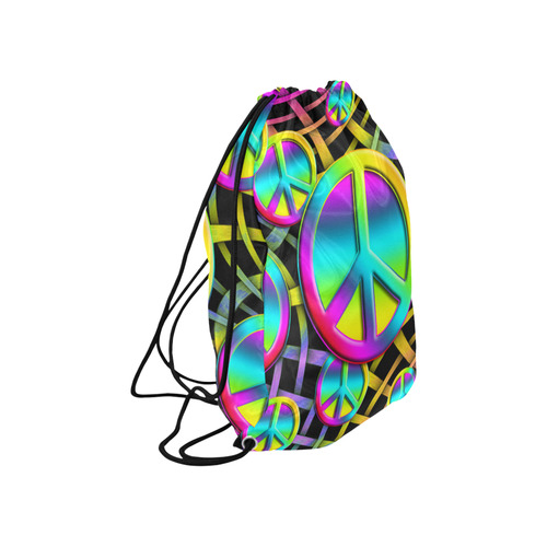 Neon Colorful PEACE pattern Large Drawstring Bag Model 1604 (Twin Sides)  16.5"(W) * 19.3"(H)