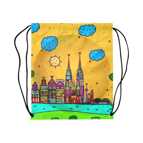 Cologne / Köln Popart by Nico Bielow Large Drawstring Bag Model 1604 (Twin Sides)  16.5"(W) * 19.3"(H)