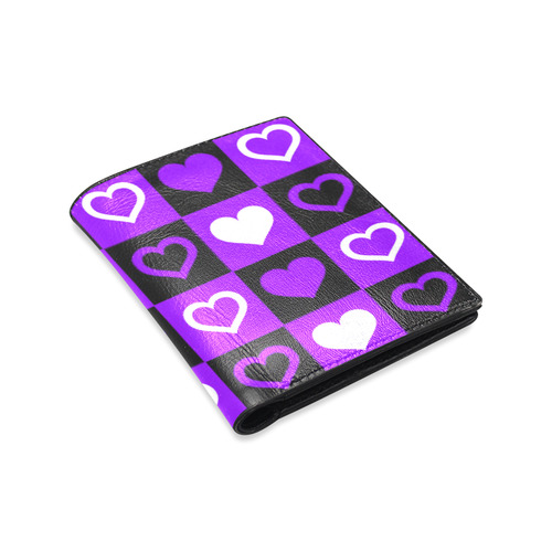 Purple White Black Heart Squares Men's Leather Wallet (Model 1612)