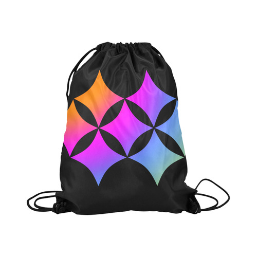 Black Background Curved Rhombuses Cut Large Drawstring Bag Model 1604 (Twin Sides)  16.5"(W) * 19.3"(H)