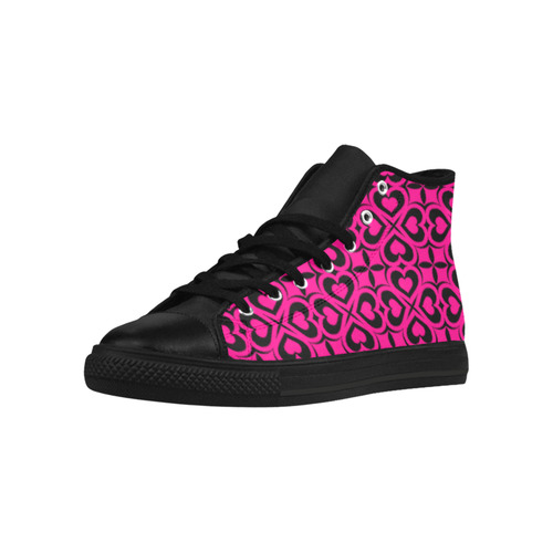 Pink Black Heart Lattice Aquila High Top Microfiber Leather Women's Shoes (Model 032)